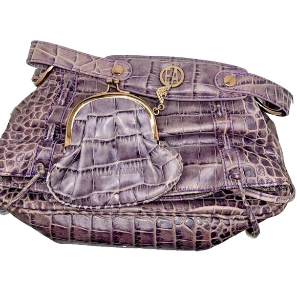 Emporio Armani Large Fold Over Leather Crocodile Embossed Bag & Change Pouch - Picture 12 of 13